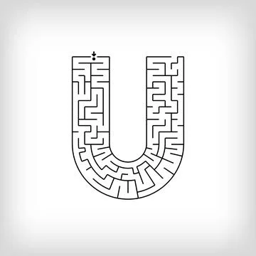 Unique linear letter U maze puzzle. Stock Illustration