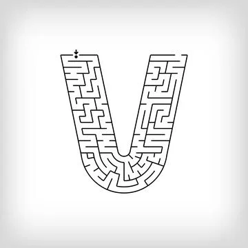 Unique linear letter V maze puzzle. Stock Illustration