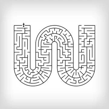Unique linear letter W maze puzzle. Stock Illustration
