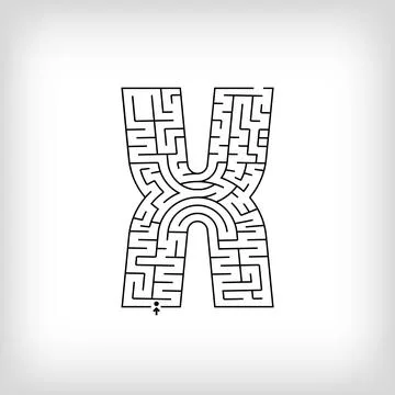 Unique linear letter X maze puzzle. Stock Illustration