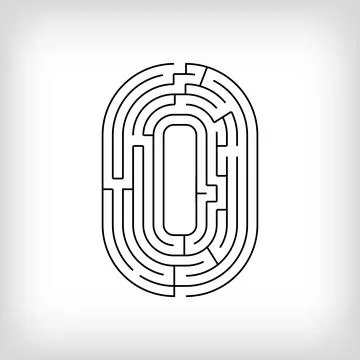 Unique linear number 0 maze puzzle. Stock Illustration