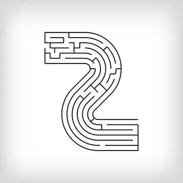 Unique linear number 2 maze puzzle. Stock Illustration