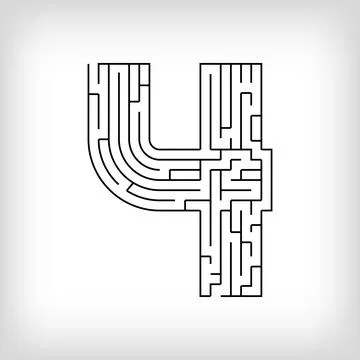 Unique linear number 4 maze puzzle. Stock Illustration
