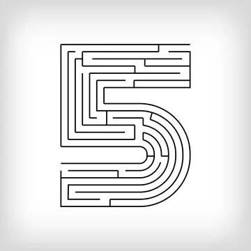 Unique linear number 5 maze puzzle. Stock Illustration