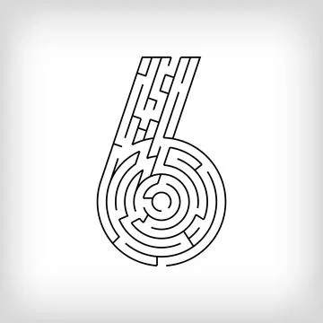 Unique linear number 6 maze puzzle. Stock Illustration