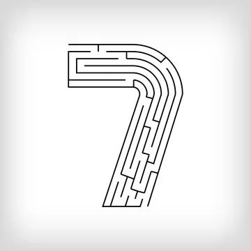 Unique linear number 7 maze puzzle. Stock Illustration