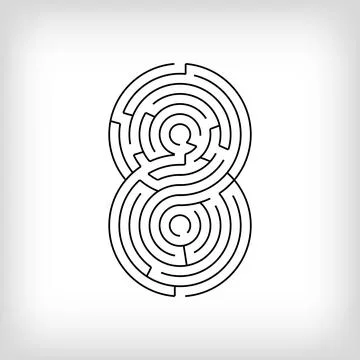 Unique linear number 8 maze puzzle. Stock Illustration