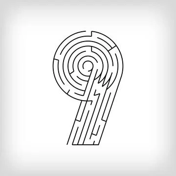 Unique linear number 9 maze puzzle. Stock Illustration