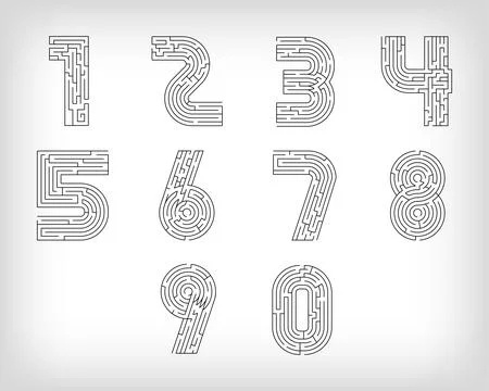 Unique linear number set maze puzzle. Stock Illustration