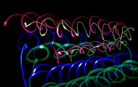 Unique, long exposure, color Led light painting photograph of abstract patter Stock Photos