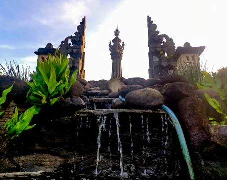 A unique low-angle perspective of the Bajra Sandhi Monument in Bali Stock Photos