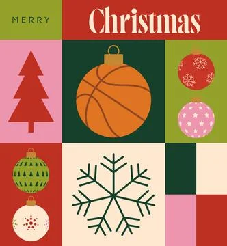 Unique Merry Christmas Flat Design Illustration featuring a Basketball Orna.. Stock Illustration