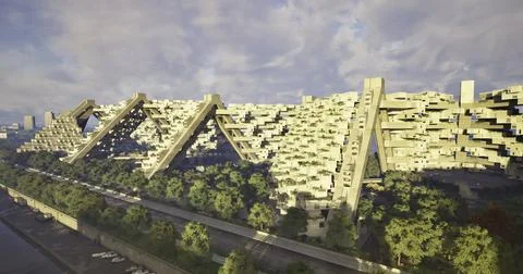 Unique modern architecture featuring green spaces Illustrazione stock