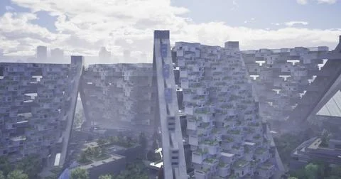 Unique modern buildings designed with greenery integrated into the structure 库存插图