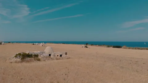 Unique monuments of ancient architecture of the Trulli in Puglia. Aerial view. Stock Footage 141389047
