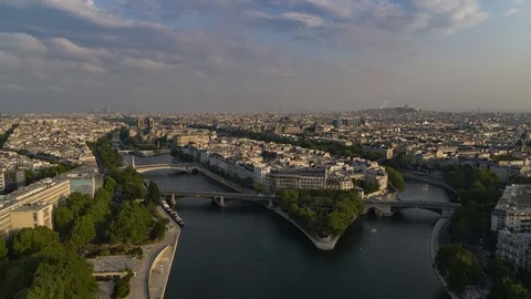 Unique morning view of Ile Saint Louis, Paris 4K Stock Footage
