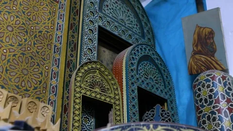 Unique multicolor craft woodwork from Morocco Stock Footage 123778406