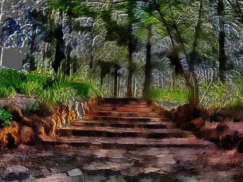 Unique natural stone steps in forest in 3d Stock Illustration