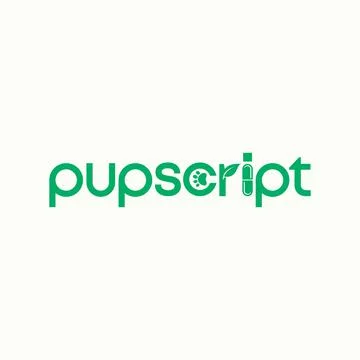 Unique negative space hand dog and capsule on letter or word PUPSCRIPT Illustrazione stock