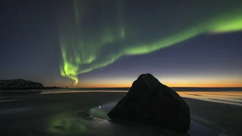 Unique Northern Lights over beach Stock Footage 251346458