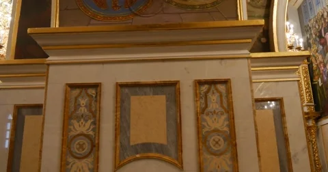 Unique Old Golden Looking Iconostasis of the Orthodox Christian Church Stock Footage 52819738