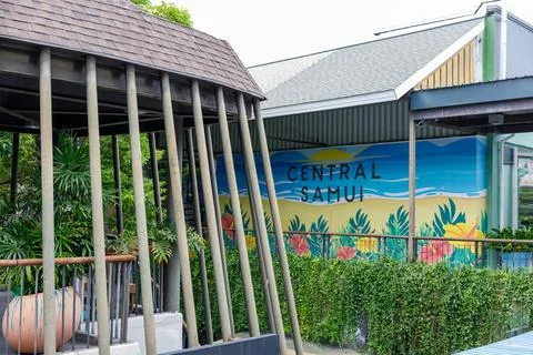A unique, open-air architectural structure inside Central Samui, featuring .. Stock Photos