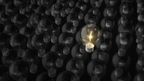 Unique from others idea of a glowing light bulb Stock Illustration