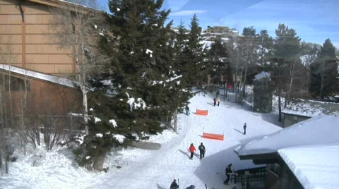 Unique overhead moving shot of Jackson Hole Village Stock Footage 634908