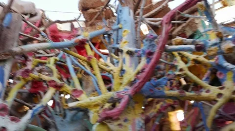 Unique Pan shot inside Salvation Mountain Stock Footage 49186044