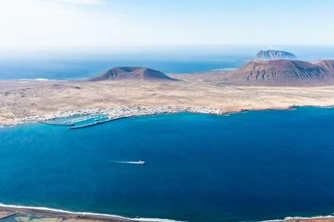 Unique panoramic magnificent aerial view of volcano cone at volcanic island La Stock Photos