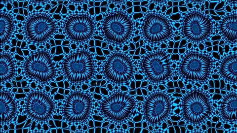 Unique pattern of blue shapes on a black background with repeating designs Stock Footage 333445972