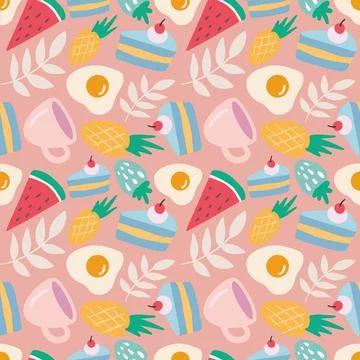 Unique pattern of food and cup Illustrazione stock