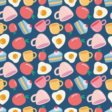 Unique pattern of food and cup Stock Illustration