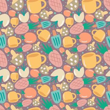 Unique pattern of food and cup Illustrazione stock