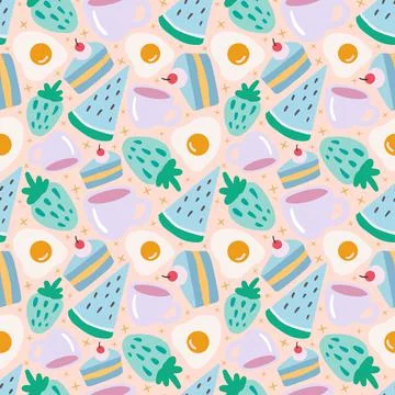 Unique pattern of food and cup Stock Illustration
