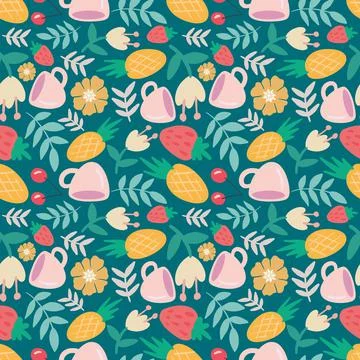 Unique pattern of food and cup Stock Illustration