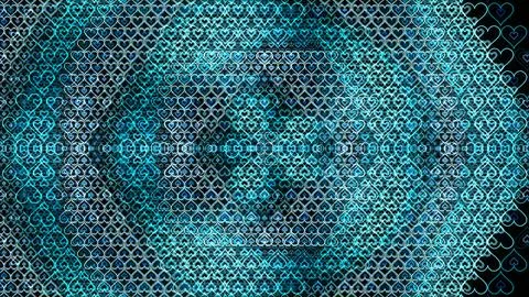 Unique pattern of hearts in blue tones on a dark background Stock Illustration