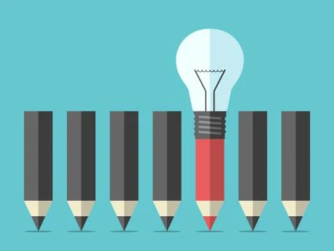 Unique pencil with lightbulb Stock Illustration