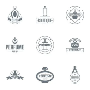 Unique perfume logo set, simple style Illustration