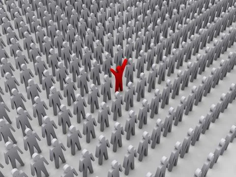 Unique person in crowd. Concept 3D illustration Stock Illustration