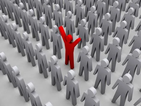 Unique person in crowd. Concept 3D illustration Stock Illustration