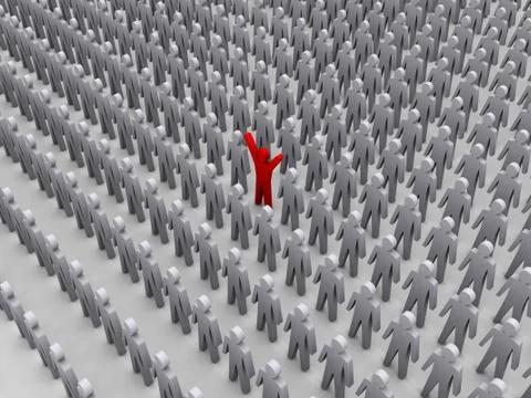 Unique person in crowd. Concept 3D illustration Stock Illustration