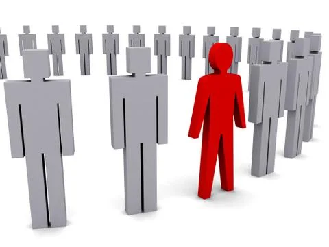 Unique person in row. Concept 3D illustration Stock Illustration
