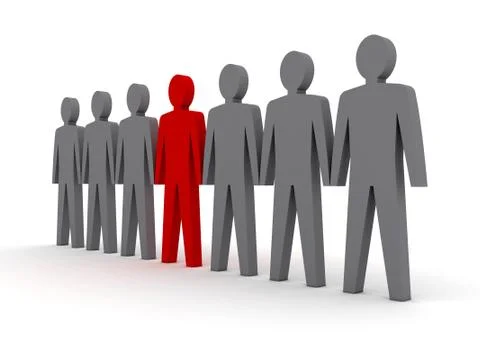 Unique person in row. Concept 3D illustration Stock Illustration