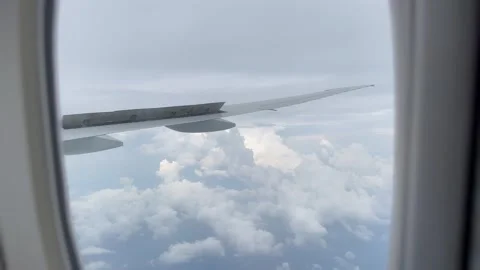 Unique perspective on how the wing flaps operate during flight Stock Footage 250184710