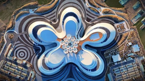 Unique Petal Shaped Convention Center Modern Architecture Xingtai Hebei China Stock Footage 346575166