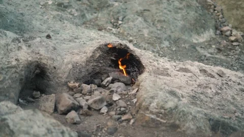 Unique phenomenon bright fire release on Chimaera mountain Stock Footage 143359477