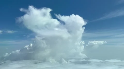 Unique pilot point of view taken from a jet cockpit flying toward a tiny Stock Footage 218372766