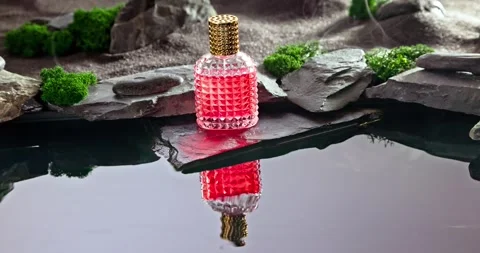 Unique pink perfume with the scent of ozone and desert. Stock-Footage 336022035