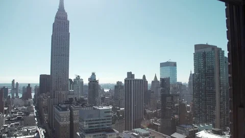 Unique POV view from office window south Zoom in on Empire State Building, Kips Stock Footage 83550810